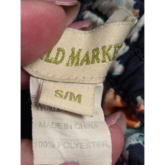 World Market Women's Navy Blue Floral Wide Leg Flowy Pants Small Medium - Picture 5 of 6